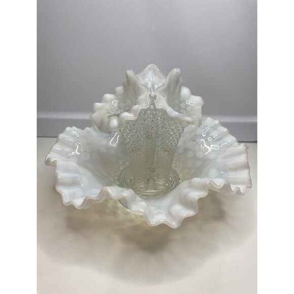VINTAGE Fostoria OPALESCENT 3 HORN HOBNAIL EPERGNE VASE